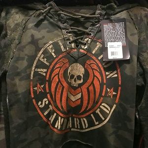 NWT Affliction Lace Sleeve Hoodie - Lg